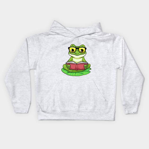 Frog as Nerd with Glasses & Book Kids Hoodie by Markus Schnabel